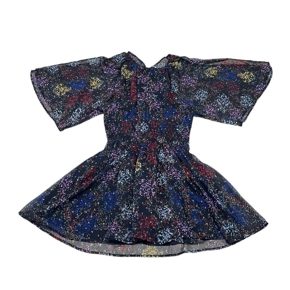 Free People Sheer Mini Dress Flowy Sleeves Shirred Black Size Medium Open Back - Picture 4 of 17